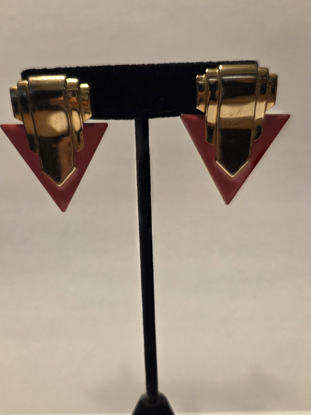 Vintage Gold and Pink Triangle Earrings